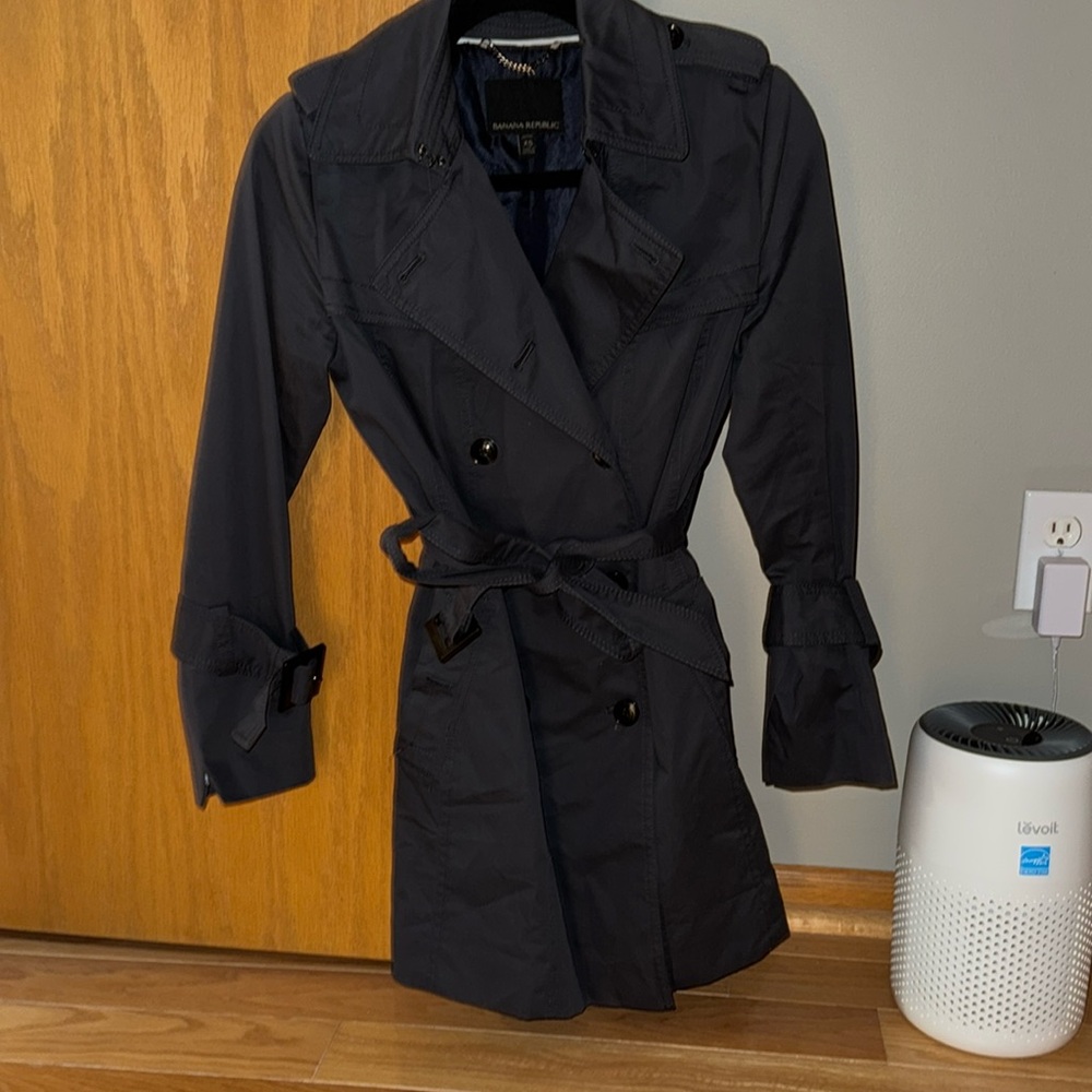 Banana republic navy trench coat petite xs
